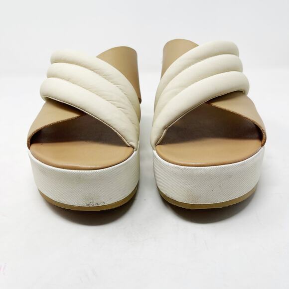 Sorel Womens 9.5 Chalk Honest Beige Cameron Flatform Puff Mule Sandal Leather - Picture 5 of 15